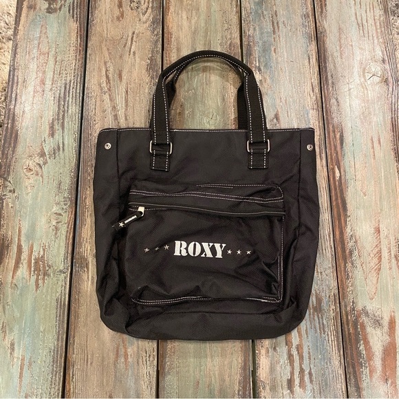 ROXY Nylon Handbag Black Military Stars Glitter Logo Adjustable Side Snaps Purse - Picture 3 of 10